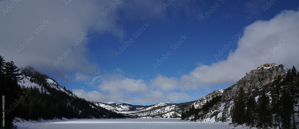 Panorama of Frozen Echo Lake in Snow-covered Landscape