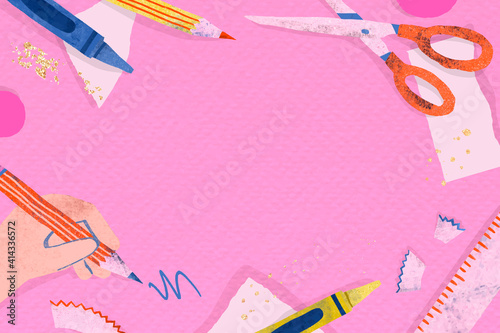 Blank pink back to school frame vector