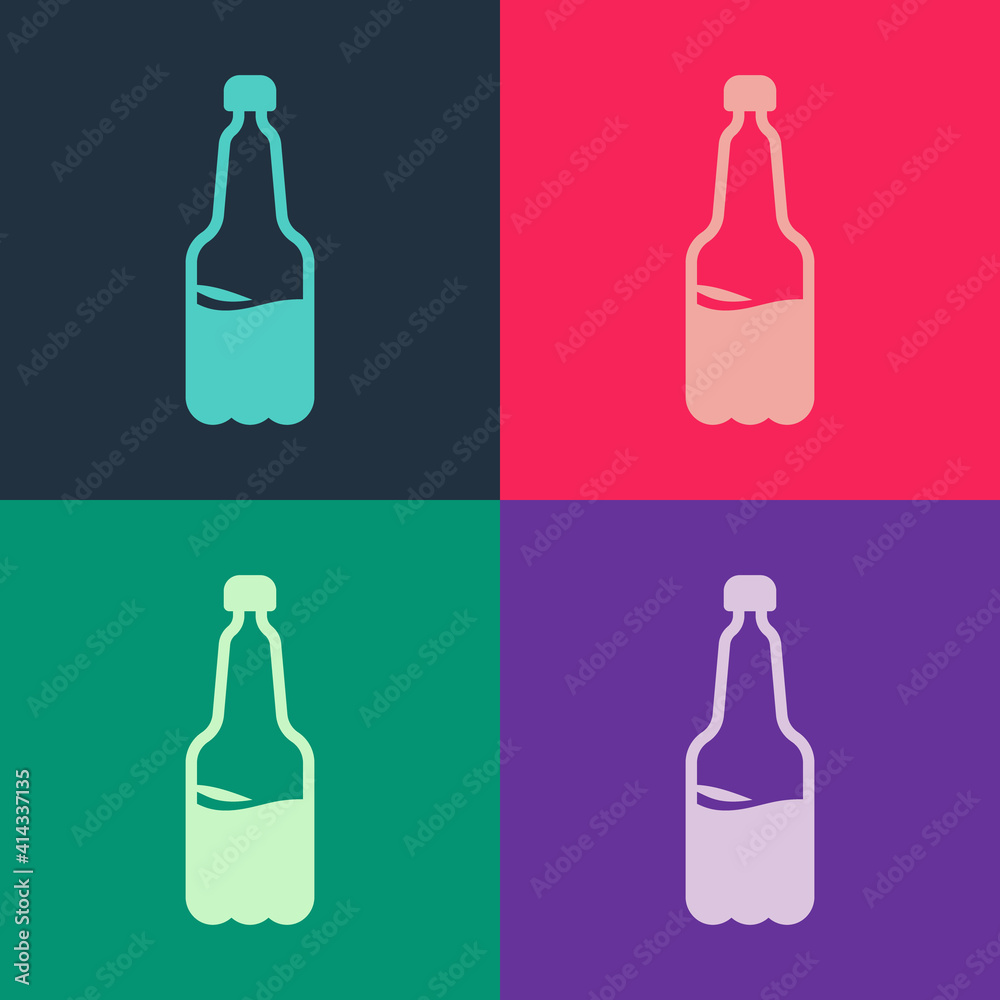 Pop art Plastic beer bottle icon isolated on color background. Vector. Pop art Plastic beer bottle icon isolated on color background. Vector.