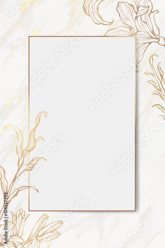 Gold floral frame on marble background vector