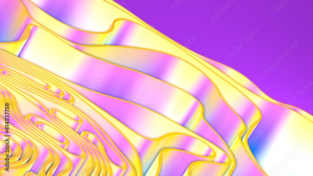 Abstract 3D render colorful spline strips rows light and shadow curves flowing motion movement surface texture waves background.