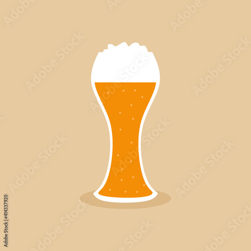 Cool modern vector flat design on draught beer glassware. Alcohol drink with foam in pilsner glass. Ideal for graphic and motion design in bars and restaurants industry. Flat vector illustration