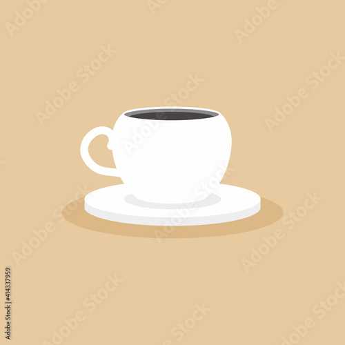 A cup coffee icon flat style. Cappuccino in white ceramic mug for restaurant menu. Flat cartoon style. Decorative design for cafeteria, posters, banners, cards. Vector illustration