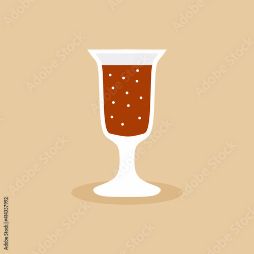A cordial glass in trendy flat design. Cold alcohol beer for drinks at a party, reception or other gathering. Champagne, toast and celebration concept in cartoon style. Vector illustration