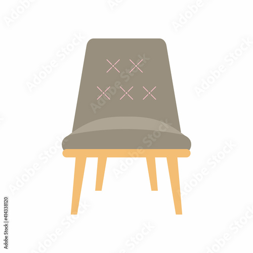 Pastel grey color chairs icon. Home seating furniture for living room decoration. Flat cartoon stool furniture. Interior seat design element isolated on white background. Vector illustration