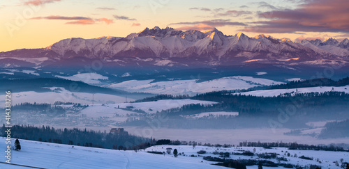 Fototapeta Naklejka Na Ścianę i Meble -  Beautiful mountain landscape during romantic winter sunrise - Tatra Mountains, Poland