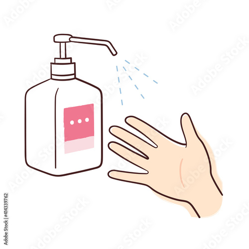 アルコール消毒　右手