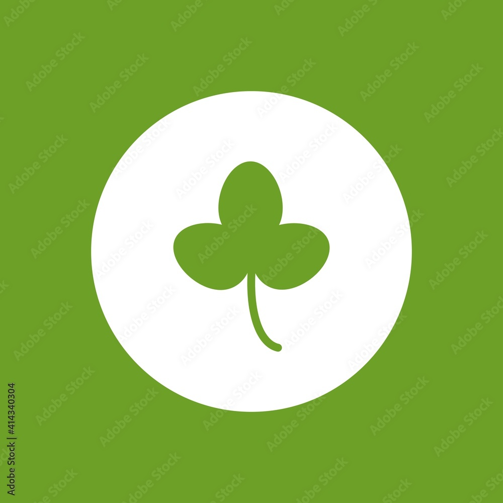 Green flat icon of irish clover in circle. Shamrock isolated on green background. Green flat icon of irish clover in circle. Shamrock isolated on green background.