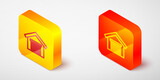 Isometric line Garage icon isolated on grey background. Yellow and orange square button. Vector.