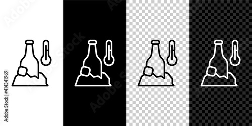 Set line Cold beer bottle icon isolated on black and white,transparent background. Vector.
