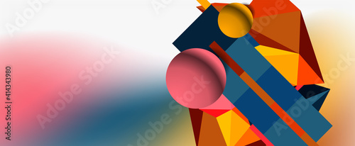 Trendy 3d geometric composition, design template for business or technology presentation, internet poster or web brochure cover