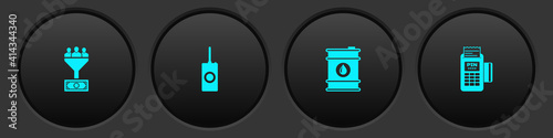Set Lead management, Remote control, Barrel oil and POS terminal icon. Vector.