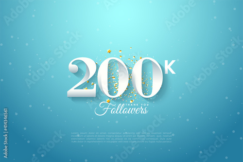 200k followers with numeric illustrations against a clear blue sky.