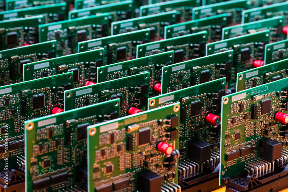 Obraz premium board, capacitor, charge, circuitry, componentry, contact plate, current, design, development, diode, dip, electric, electricity, electro, electronics, flat, green, greenish, greeny, ic, integrated ci