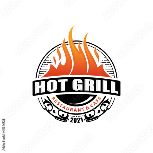 Hot Grill Logo Design Vector Template