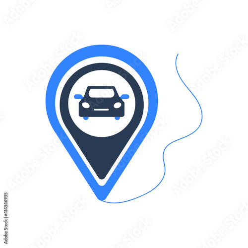 Car location, gps, car tracking, car parking zone, map, compass, pointer, car garage, automobile, home parking location, parking location icon with vector illustration and flat style.