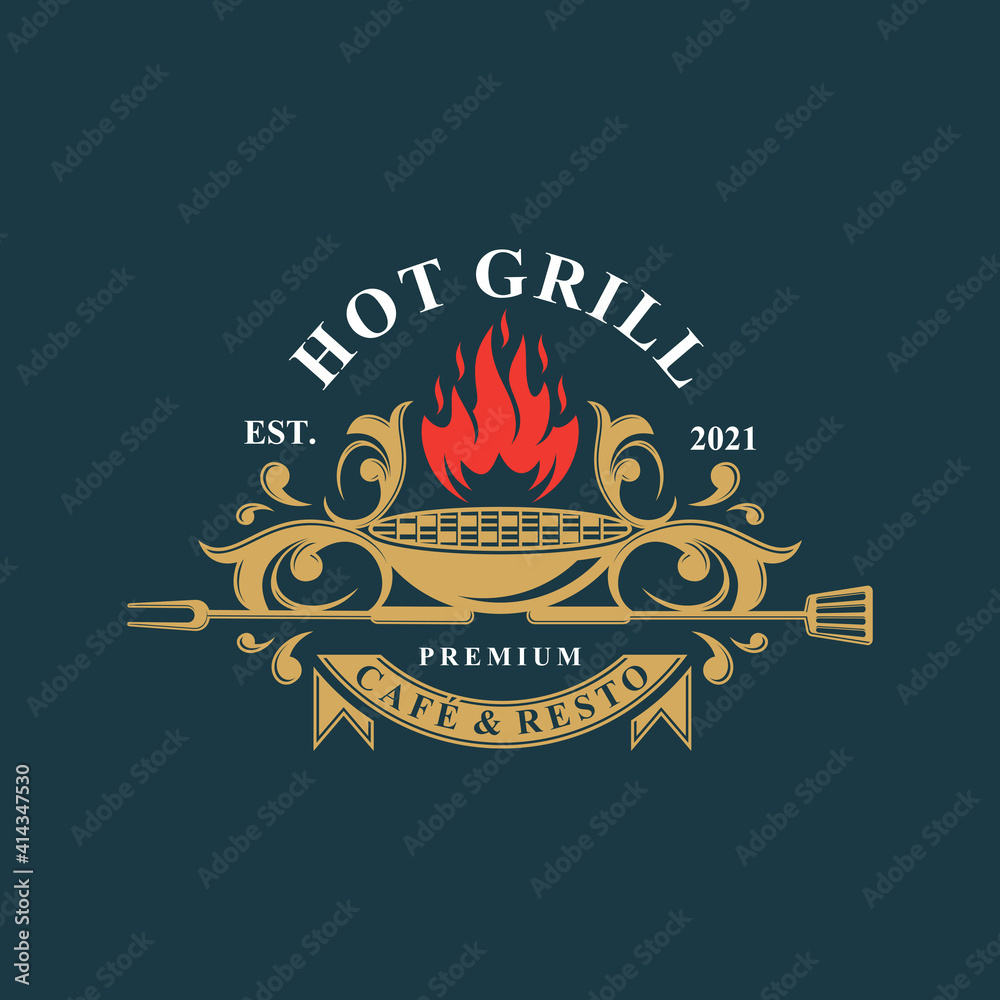 Hot Grill Logo Design Vector Template
