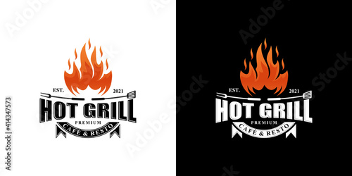 Hot Grill Logo Design Vector Template