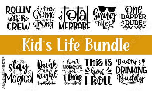 Unique Good kids life bundle quote lettering, Calligraphy inspiration graphic design typography element, Hand written postcard, Trendy childish print design, greeting card, home decoration. Illustrati