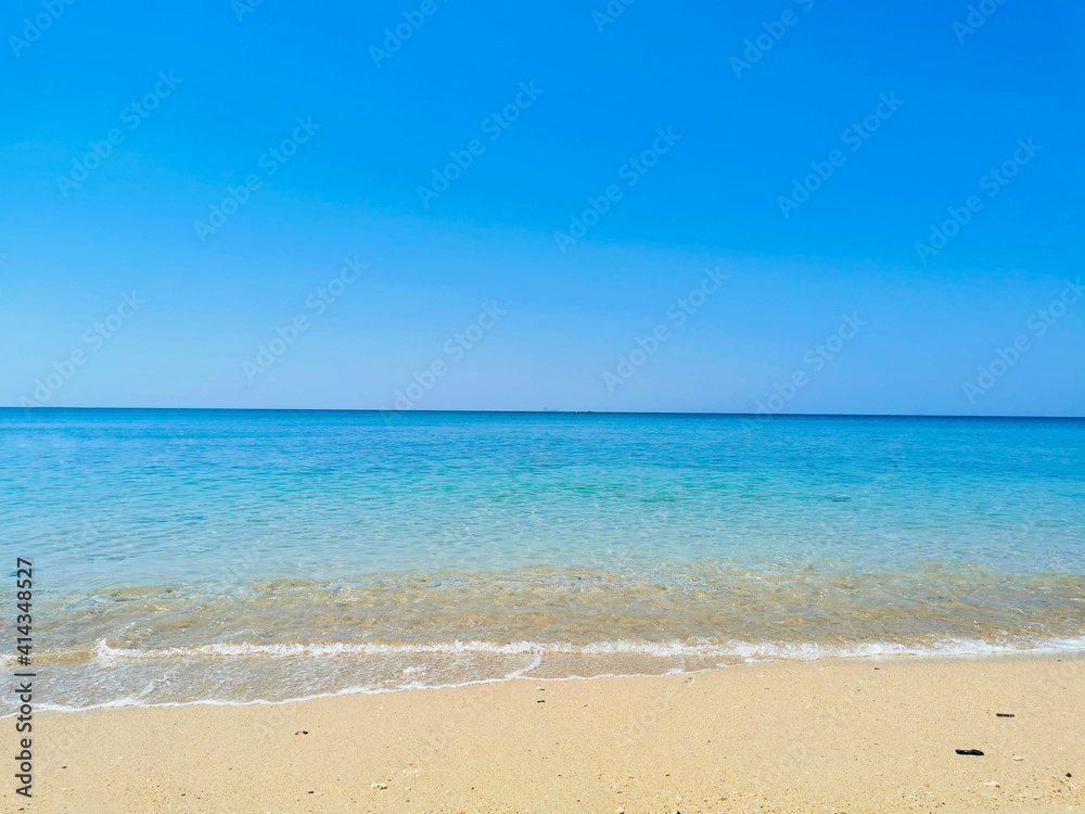 Beautiful view of white sand with blue sea at Lanta island, Krabi, Thailand.