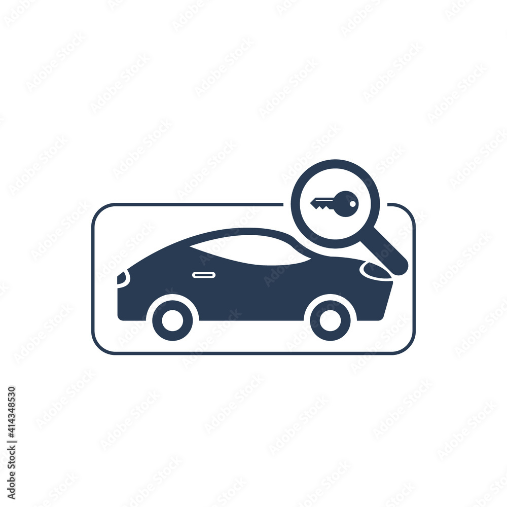 Find car icon. Search car for rent icon. car tracking, gps, map, location, parking zone search icon with vector illustration and flat style design.