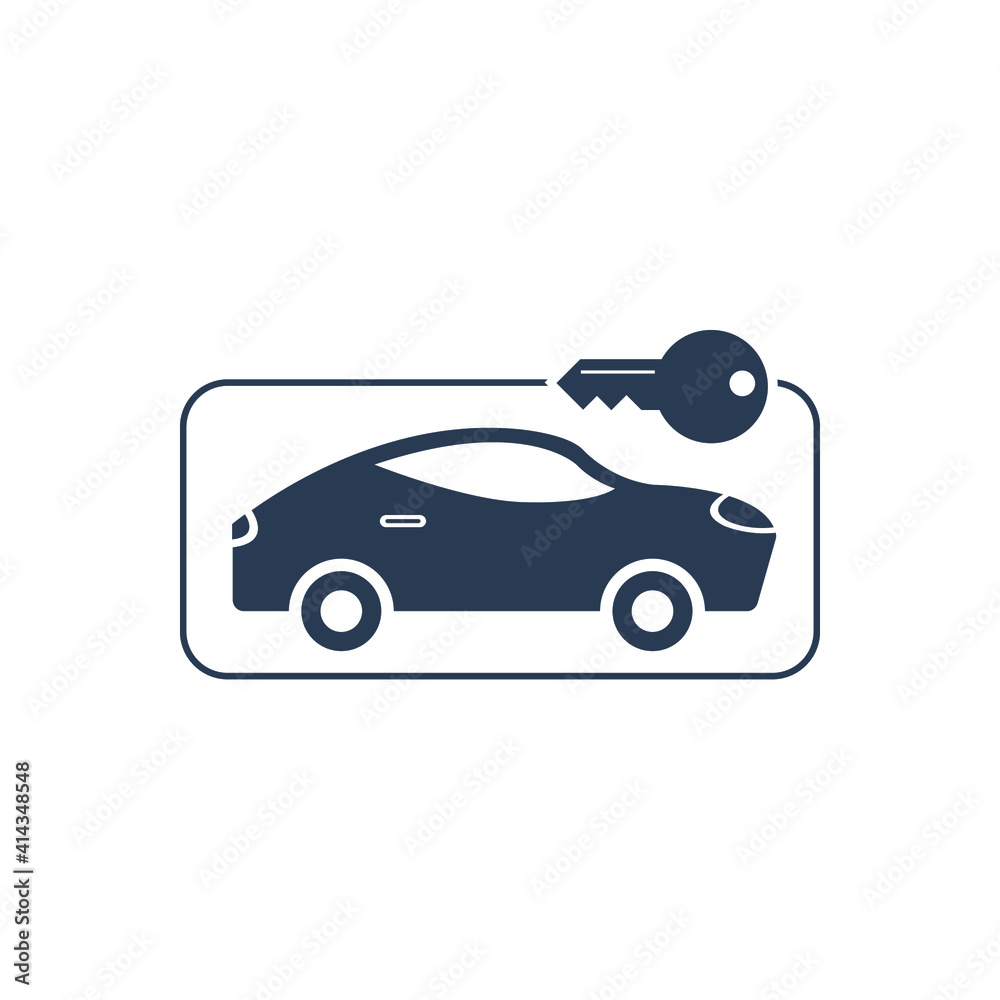 Rent a car icon. Car price icon. Buying a car icon. rent time, rent price, buy time, dollar, money, key icon with vector illustration, flat style, black shape, two color, thin line.