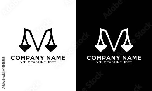 Letter M pillar attorney at law logo design vector template on a black and white background.