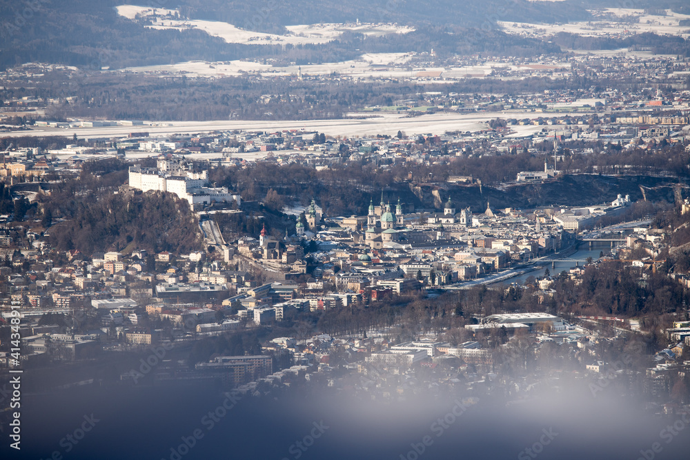 Outlook over Salzburg from Gaisberg, winter time