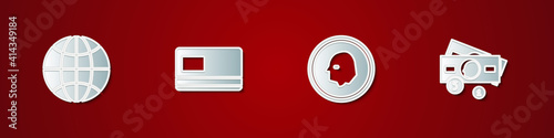 Set Worldwide, Credit card, Coin money and Stacks paper cash icon. Vector.