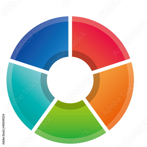 立体インフォグラフィックス｜アイコン5分割の円グラフチャート図PDCAビジネスプロセス経営