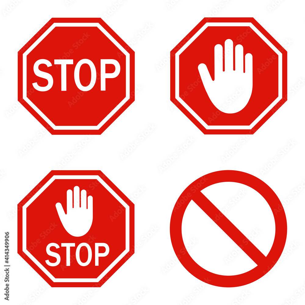 Red Stop Sign Isolated On White Background. Vector Stop Hand Sign Stock 