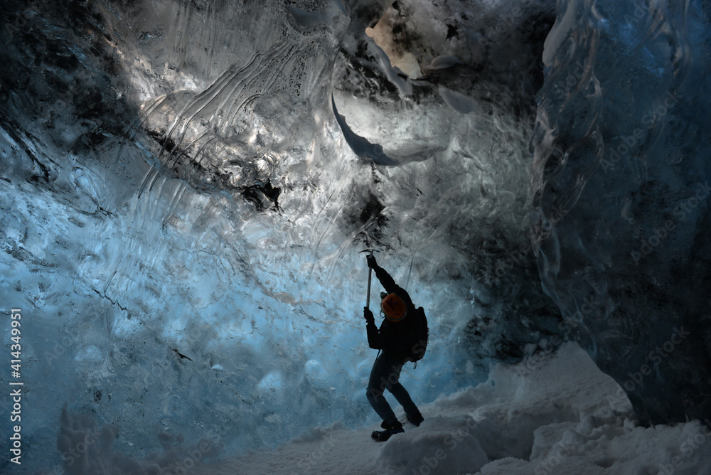Fototapeta premium a man in Ice Cave