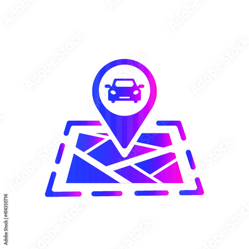 Car location, GPS, car tracking, car parking zone, map, compass, pointer, car garage, automobile, home parking location, parking location icon with vector illustration, and flat style.