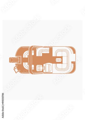 Editable Isolated Flat Monochrome Top View Pontoon Boat Vector Illustration for Artwork Element of Transportation or Recreation Related Design