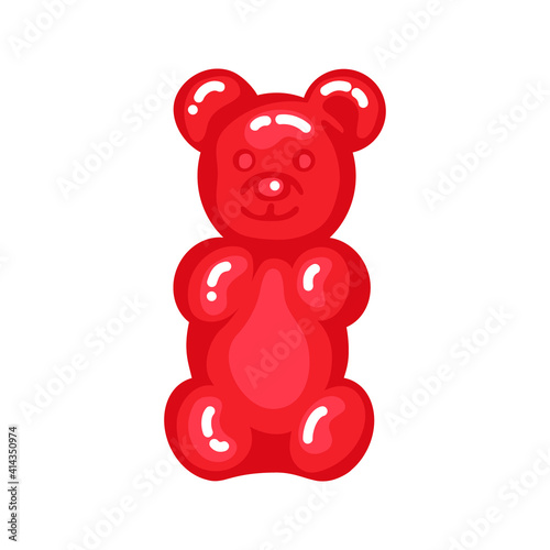 Red gummy bear jelly sweet candy with amazing flavor flat style design vector illustration. Bright colorful jelly delicious sweets isolated on white background.