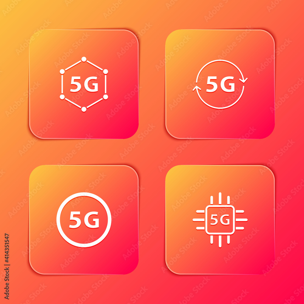 Set 5G network, , and Processor icon. Vector. Set 5G network, , and Processor icon. Vector.