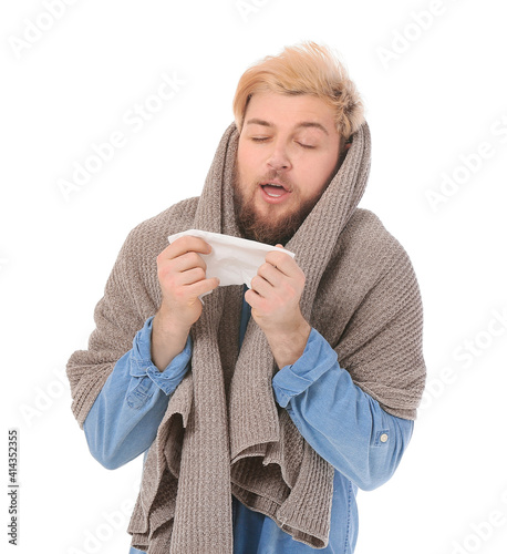 Sick young man on white bac...