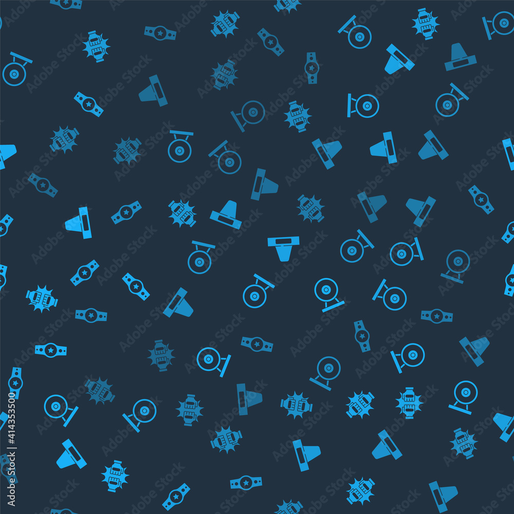 Set Punch in boxing gloves, Gong, Groin guard and Boxing belt on seamless pattern. Vector. Set Punch in boxing gloves, Gong, Groin guard and Boxing belt on seamless pattern. Vector.