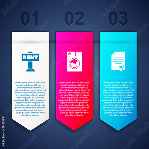 Set Hanging sign with Rent, Washer and House contract. Business infographic template. Vector.