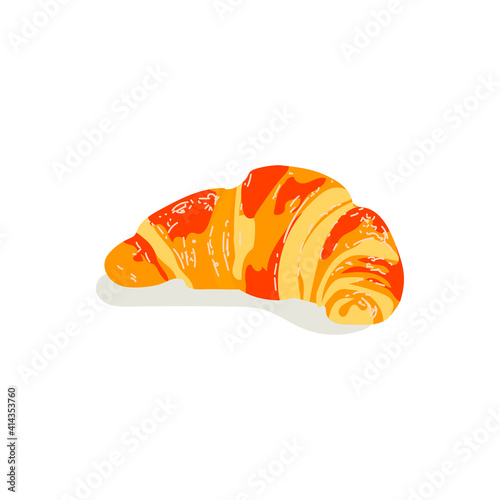Freshly baked croissant. Traditional french baked crispy croissant dessert. Morning breakfast meal. Fresh pastry product flat vector illustration on white background