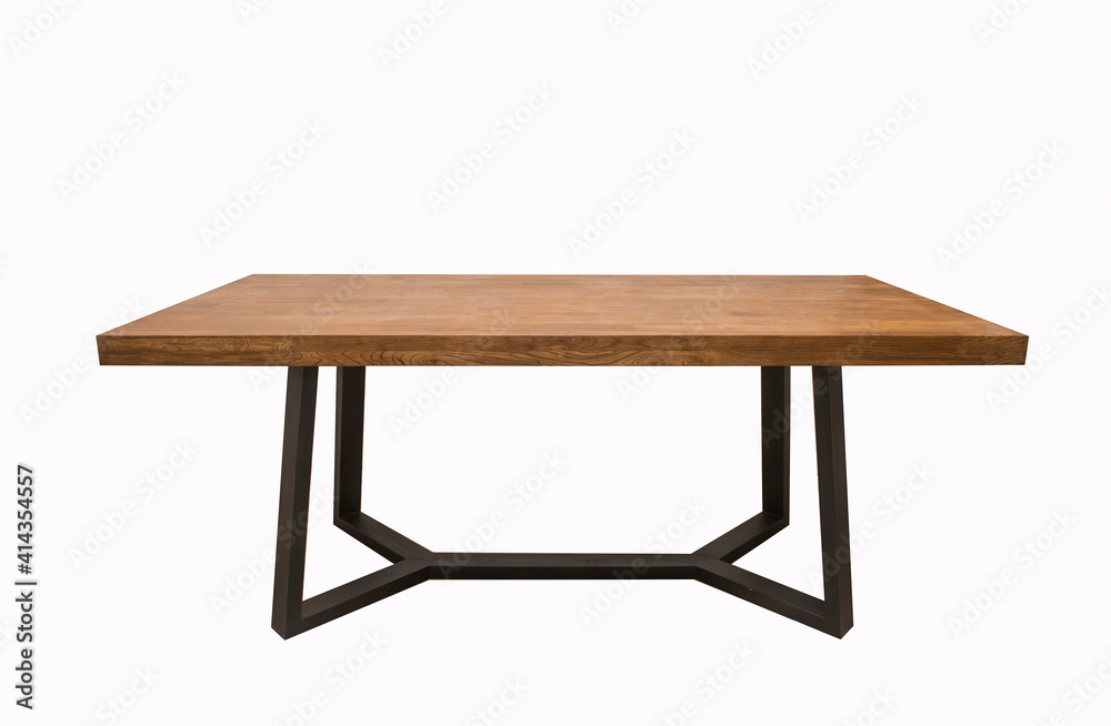 wooden lacquered table with black metal legs on white backgroun wooden lacquered table with black metal legs on white backgroun