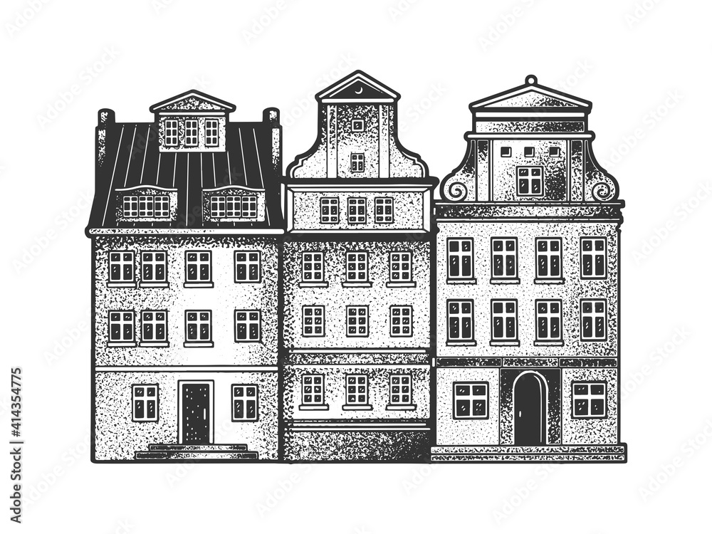 old european houses sketch raster illustration