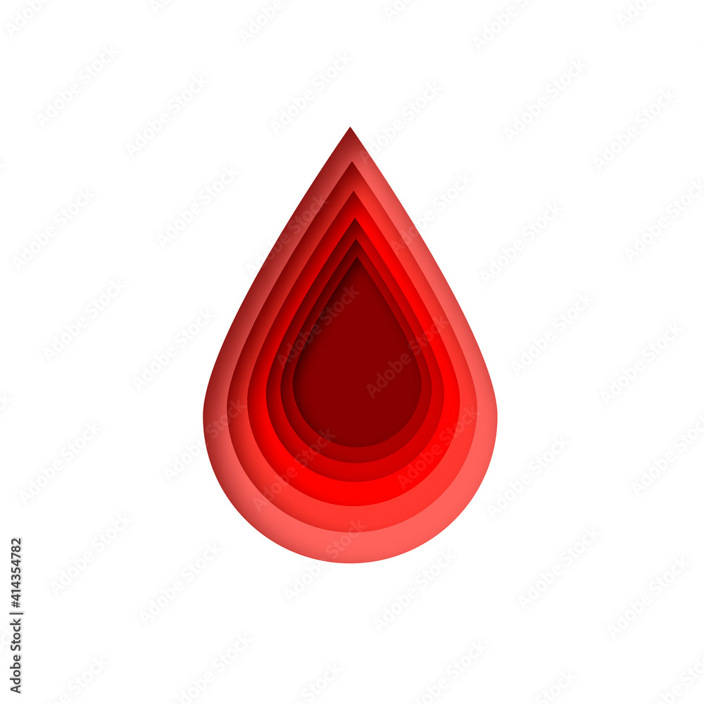 Fototapeta premium Red blood drop paper cut style. Dripping blood.
