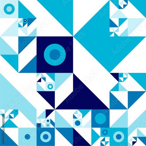 Quadratic tiles pattern with different shapes in shades of blue © Evgeny Gorborukov