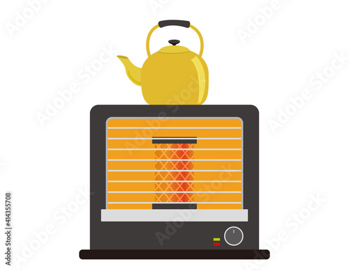 石油ストーブのベクターイラスト　家電製品　やかん　