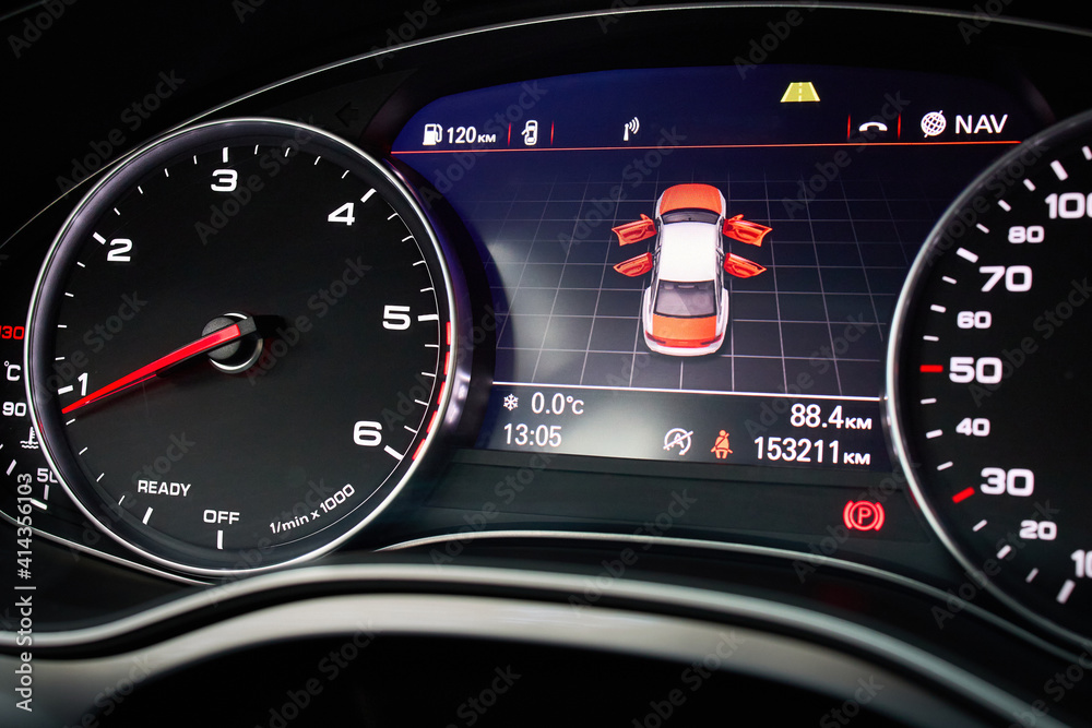 GRODNO, BELARUS DECEMBER 2019 Audi A6 4G modern car electronic dashboard media display alert