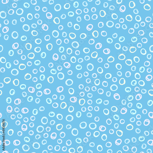 Blue circles seamless pattern, Abstract hand drawn circles repeated many times on square background, bubbles in water doodle, Vector fabric, textile, print design, web page background, wrapping paper