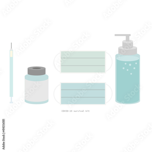 Covid survival kit vaccine editable flat vector