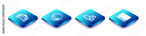 Set Isometric line Taxi car, Alien, Cloud with moon and stars and Server, Data, Web Hosting icon. Vector.