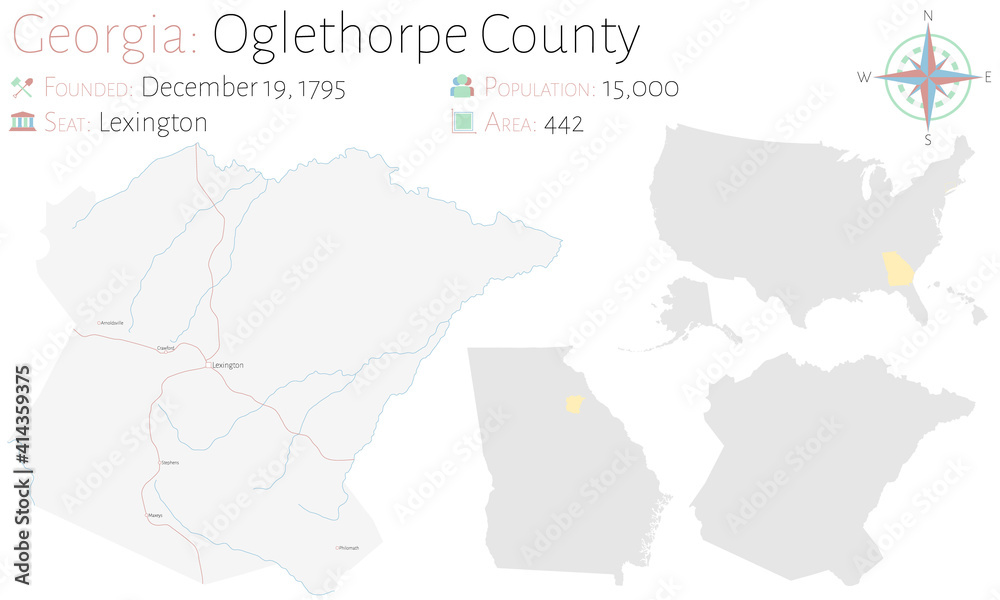 Large and detailed map of Oglethorpe county in Georgia, USA.